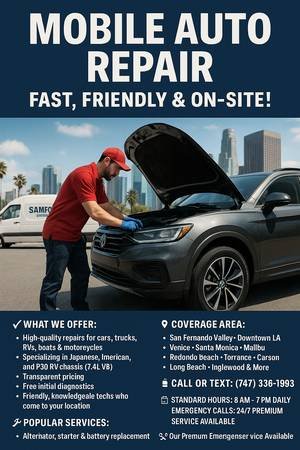 Mobile Auto Repair and Mechanic for RV, Boat, and Motorcycles (All Areas) Mobile Auto Repair and Mechanic for RV, Boat, and Motorcycles (All Areas)