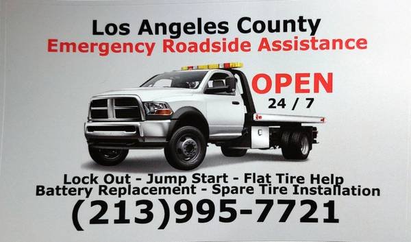 24/7 Roadside Assistance: Battery Jump, Flat Tire, Fuel, Lockout – Tow (Los Angeles / Orange County)s