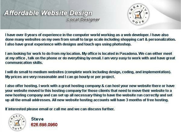 Experienced Website Designer Ready to Work, Great Rates and Local (L.A. Area, Local) Experienced Website Designer Ready to Work, Great Rates and Local (L.A. Area, Local)