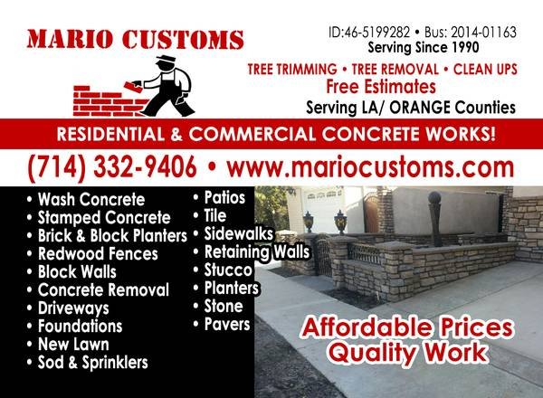 Concrete Works-Landscape & Tree Service-Clean Ups-Blockwall-Stucco-Tile (Cerritos CA) Concrete Works-Landscape & Tree Service-Clean Ups-Blockwall-Stucco-Tile (Cerritos CA)