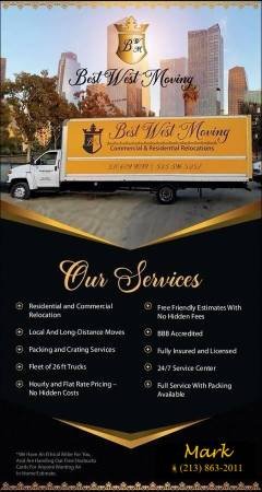 Best West Moving - Reliable Movers, Big Trucks, Low Rates, Last Minute (5-Star Moving Company, Licensed, Bonded, Insured, Certified) Best West Moving - Reliable Movers, Big Trucks, Low Rates, Last Minute (5-Star Moving Company, Licensed, Bonded, Insured, Certified)