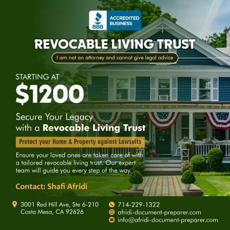 Cheap Living Trust Preparation Services Serving All of California $1200 (Los Angeles County) Cheap Living Trust Preparation Services Serving All of California $1200 (Los Angeles County)