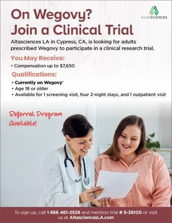 Wegovy Users Needed for Clinical Trial | Study # S-38100 (Cypress)s