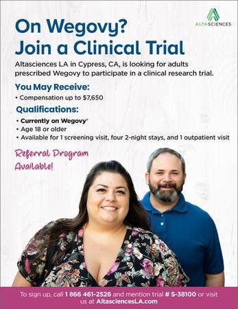 Wegovy Users Needed for Clinical Trial | Study # S-38100 (Cypress, California)s