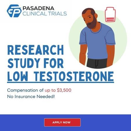 Earn Up to $3,500 by Joining a Study for Low Testosterone (Pasadena)s