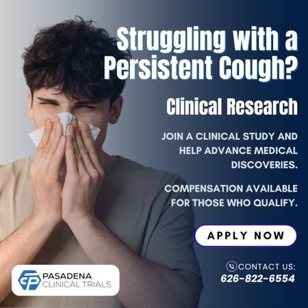 Earn up to $100 per Visit by Joining a Study for Chronic Cough in Pasadenas